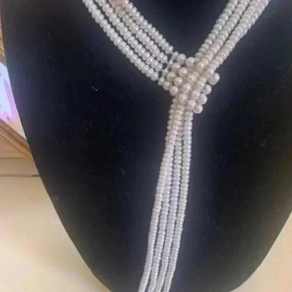 Multi Strand White Cultured Pearl Silver Spacers Adjustable Necklace - Picture 1 of 5
